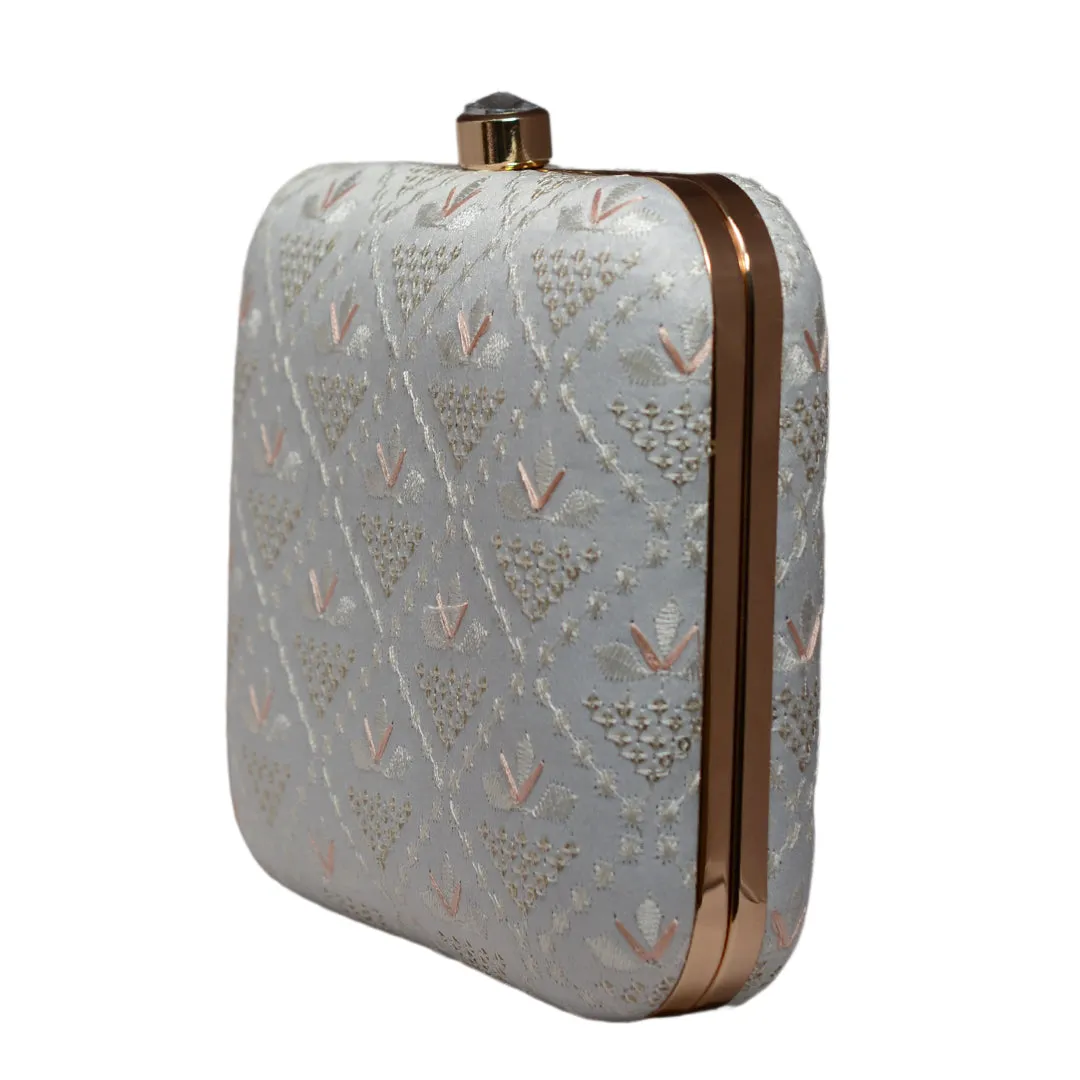 White Threadwork Embroidery Party Clutch