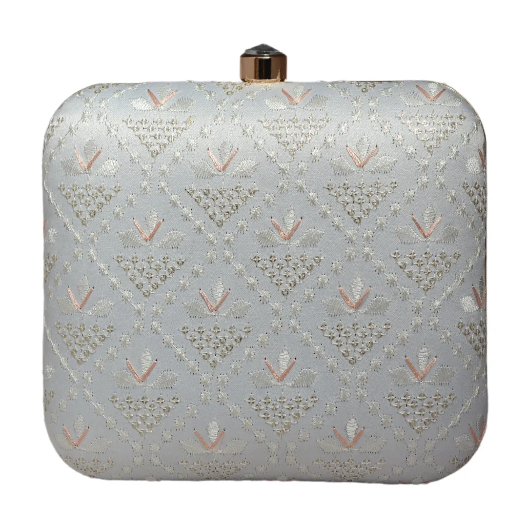 White Threadwork Embroidery Party Clutch