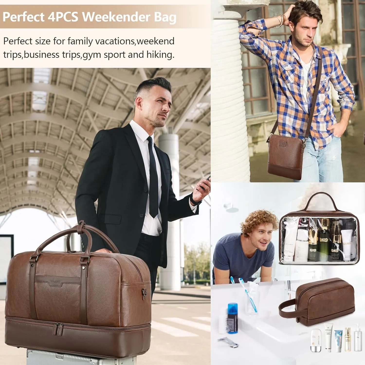 Wogarl Weekender Bag for Women Men Large Overnight Bag Travel Duffel Bag with Shoe Compartment Toiletry Satchel Bag Carry On Bag Fit 21" Laptop