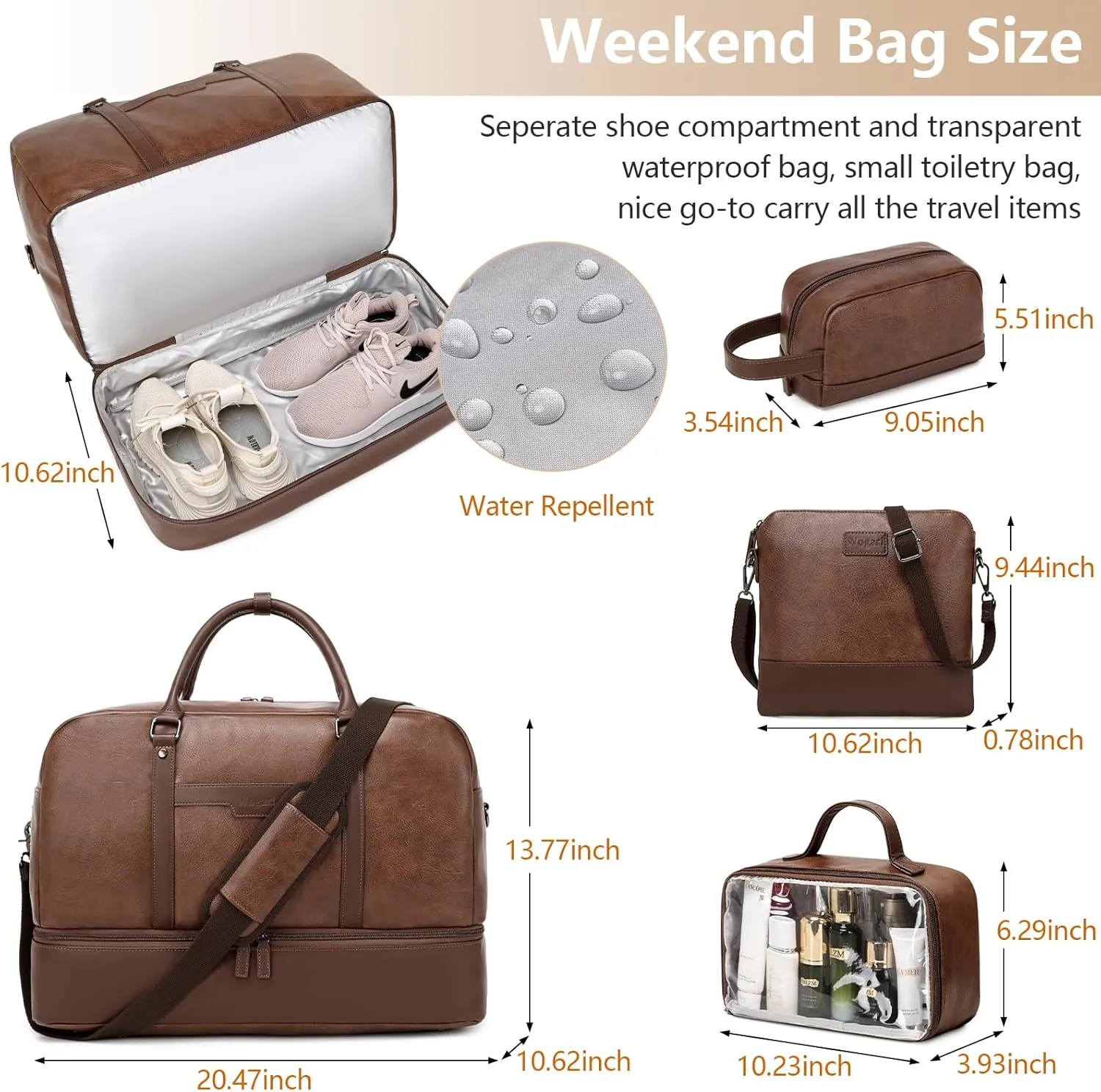 Wogarl Weekender Bag for Women Men Large Overnight Bag Travel Duffel Bag with Shoe Compartment Toiletry Satchel Bag Carry On Bag Fit 21" Laptop