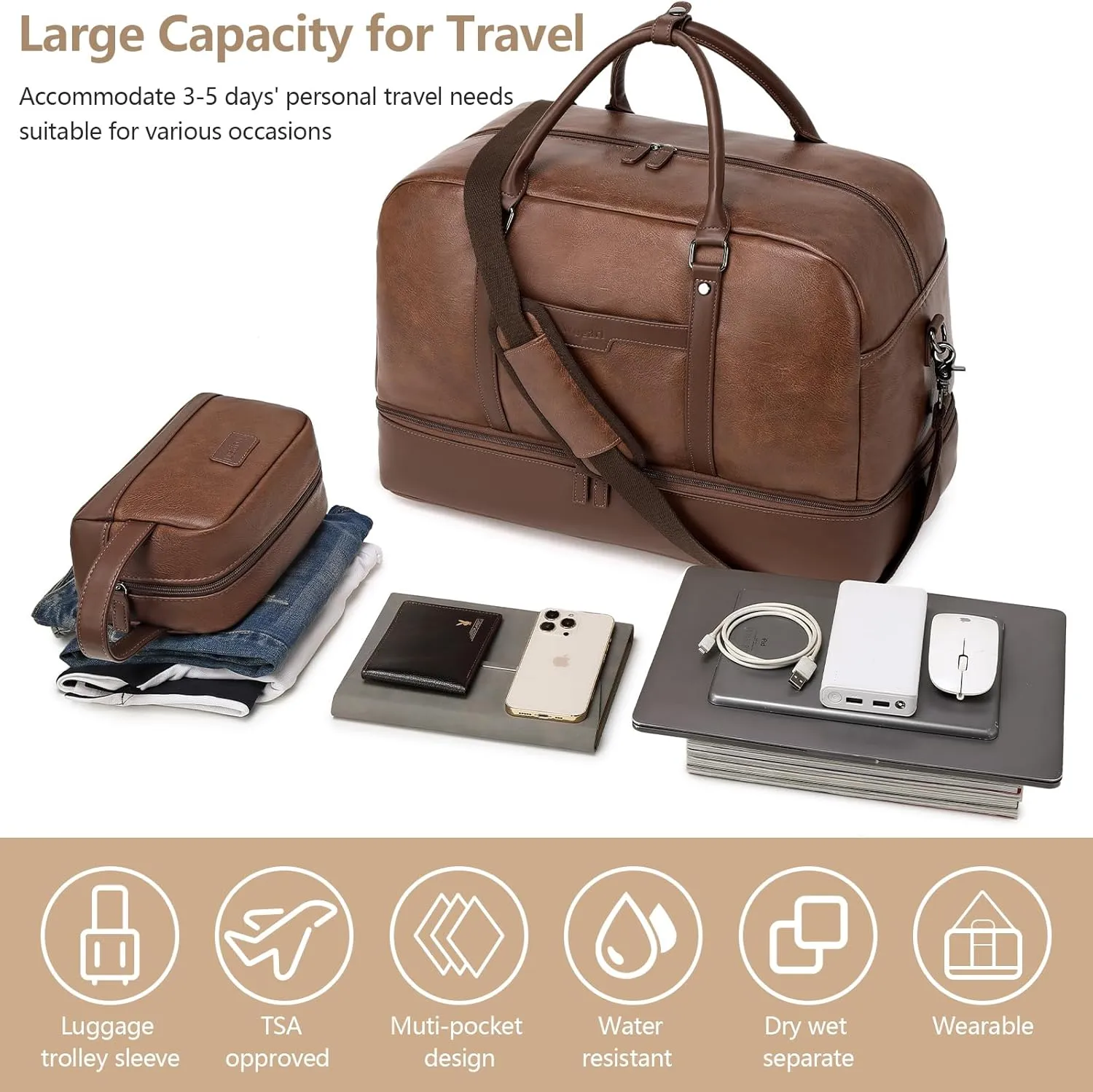 Wogarl Weekender Bag for Women Men Large Overnight Bag Travel Duffel Bag with Shoe Compartment Toiletry Satchel Bag Carry On Bag Fit 21" Laptop