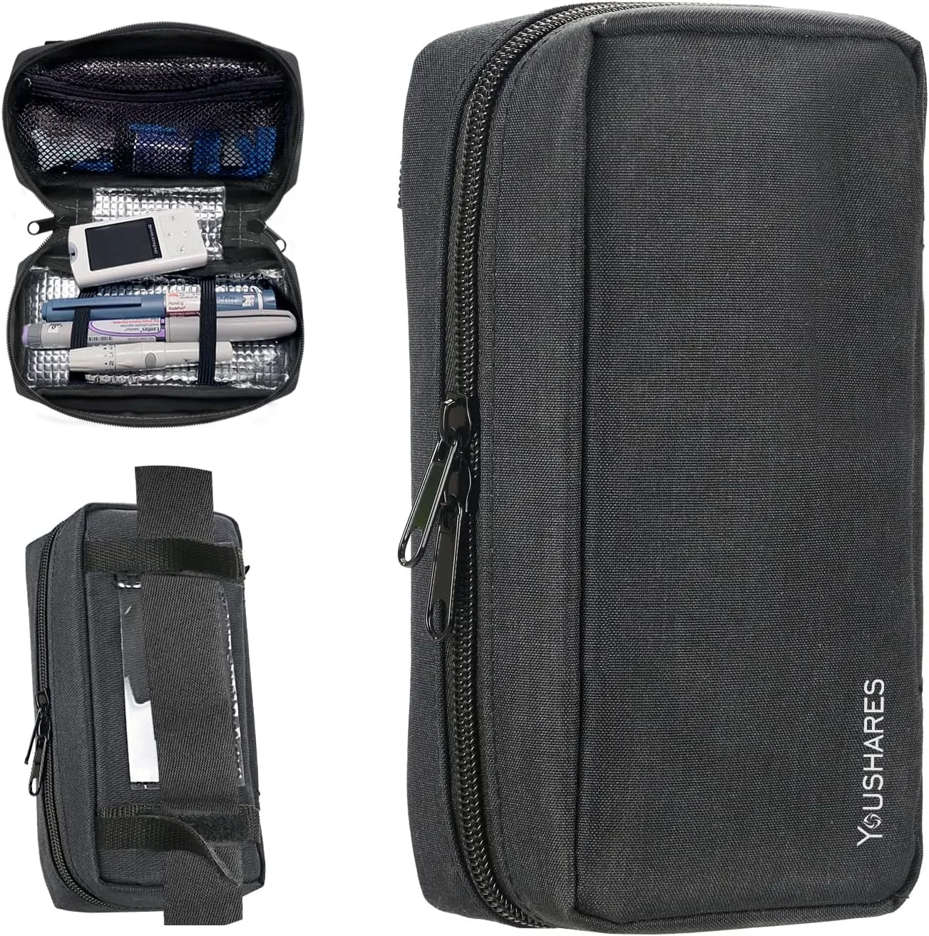 YOUSHARES Portable Insulin Travel Case - Medication Diabetic Supplies Organizer Medical Bag (Black)