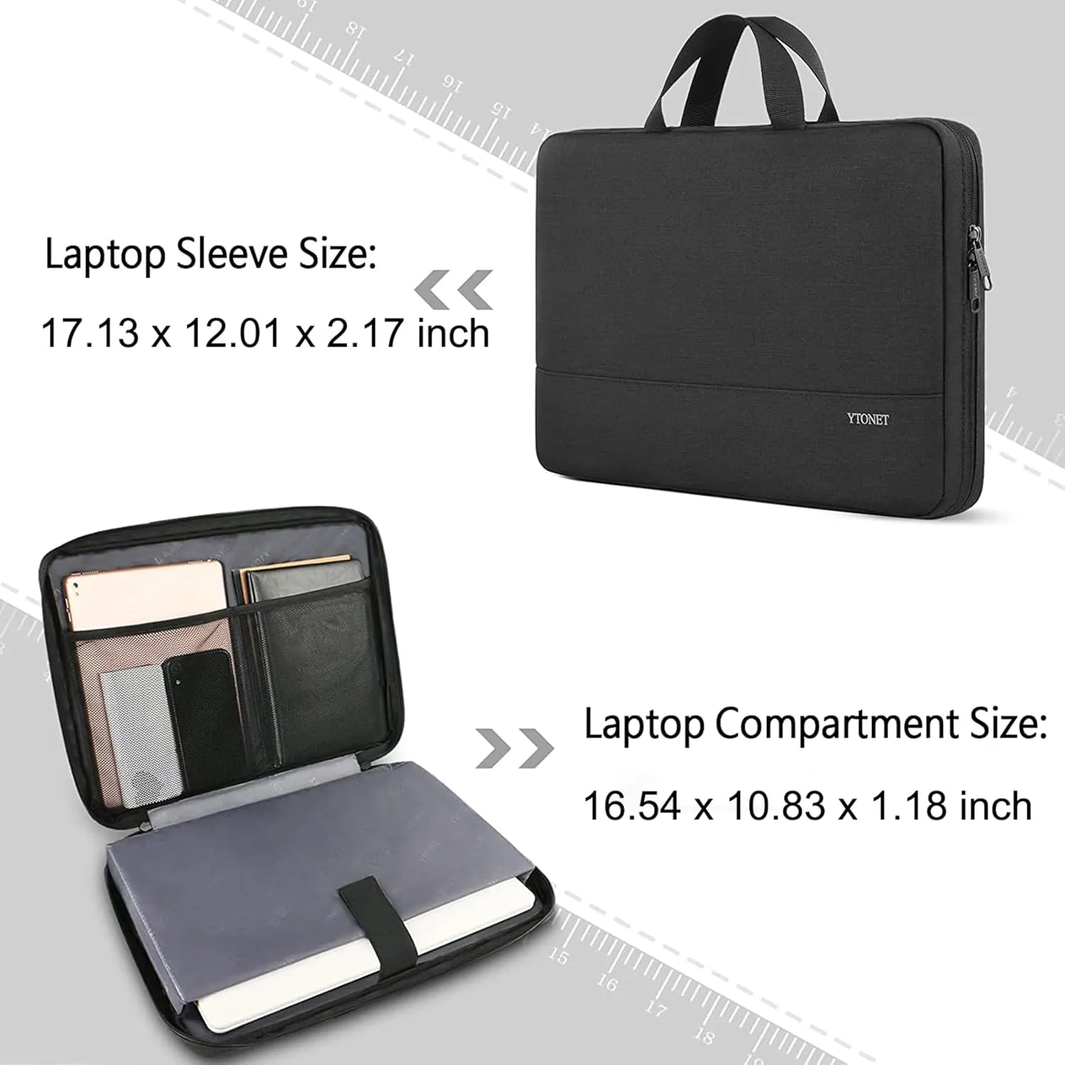 Ytonet Laptop Sleeve Case 17 17.3 Inch, Water Resistant Laptop Cover TSA Travel Business Computer Carrying Bag with Handle, Compatible with HP Dell Lenovo Asus Chromebook Notebooks, Black