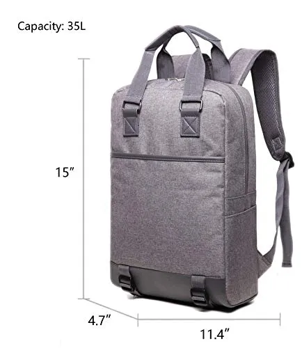 ZIXER Slim Water Resistant Lightweight School Student Laptop Backpack Messenger Bag Fits 15'' Laptop (Grey)