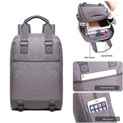 ZIXER Slim Water Resistant Lightweight School Student Laptop Backpack Messenger Bag Fits 15'' Laptop (Grey)